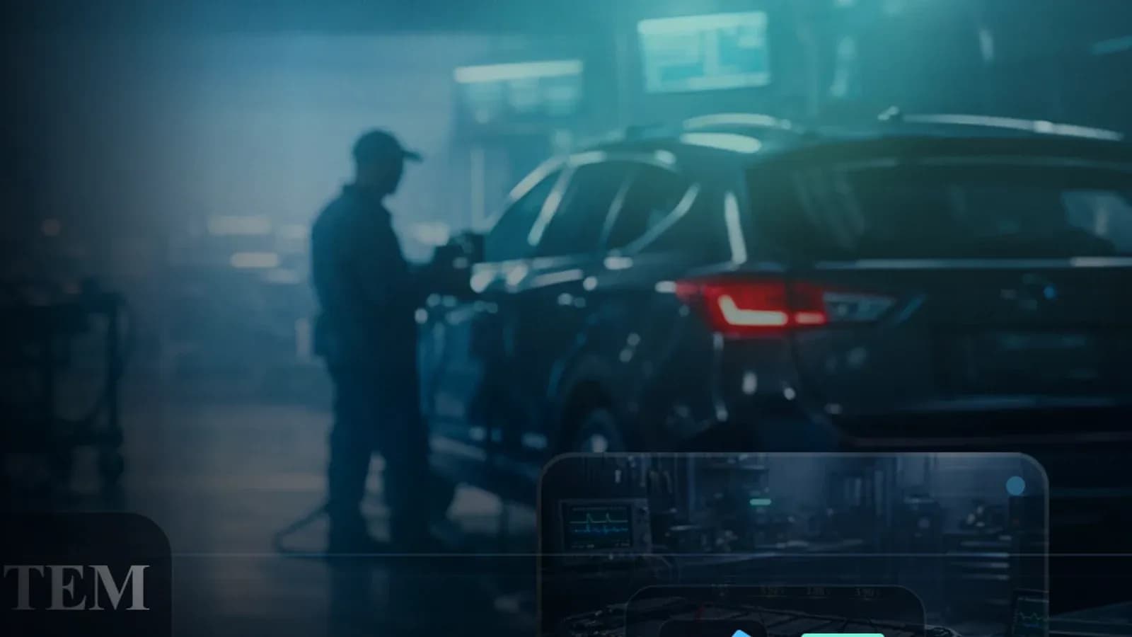 Hyundai Ioniq or Tucson hybrid with a diagnostic tablet showing check hybrid system live parameters.