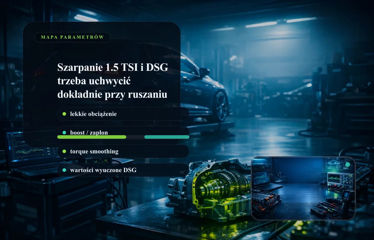 Skoda live data panel: EPC, 1.5 TSI, road log and DSG learned values.