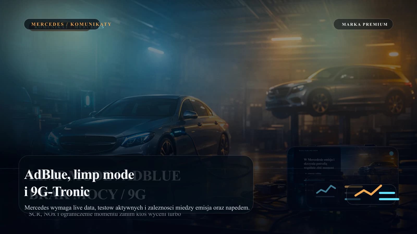 Mercedes z karta komunikatow AdBlue, limp mode i 9G-Tronic.